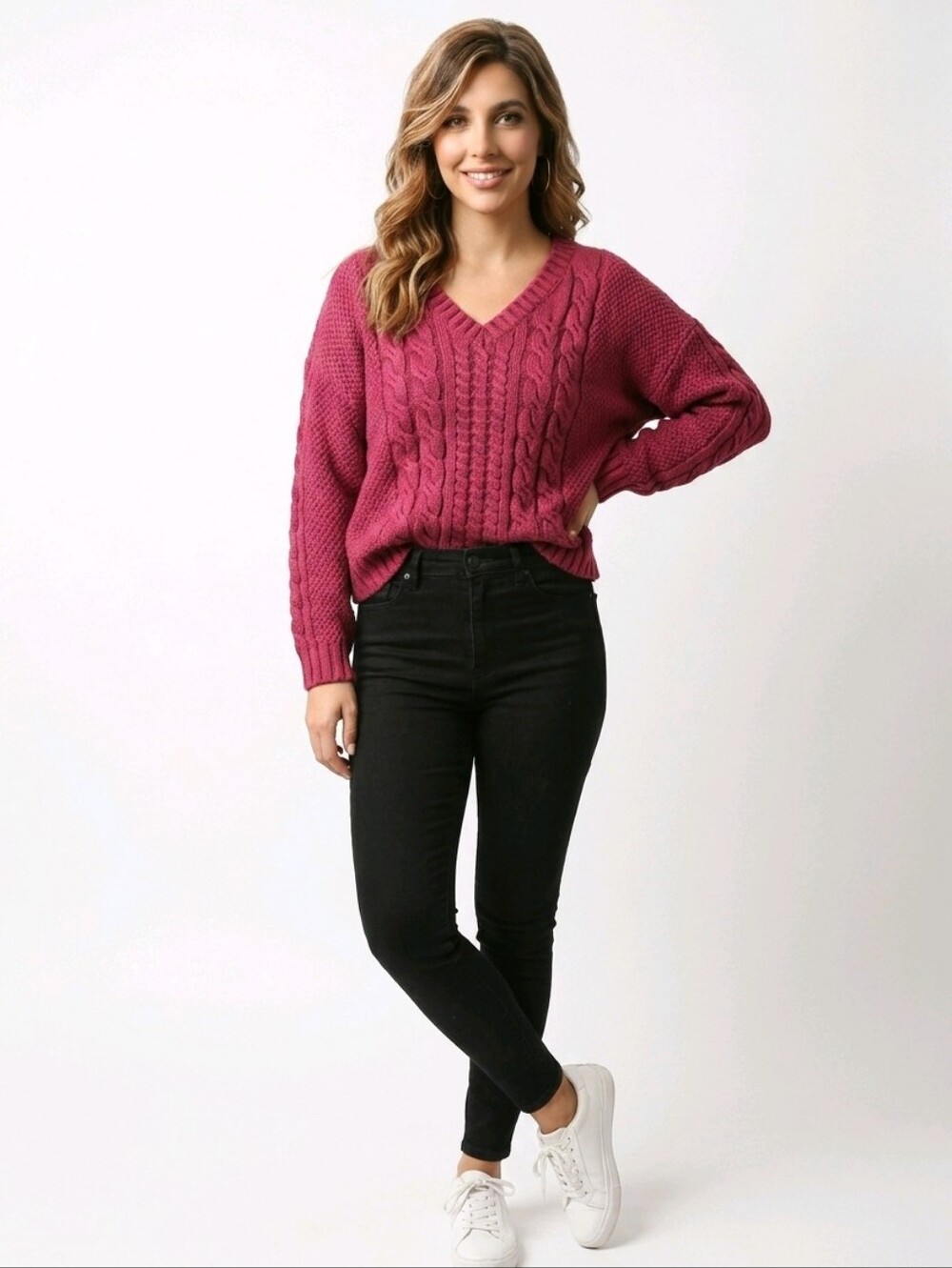 SHEIN Berry Red Cable Knit Sweater Size